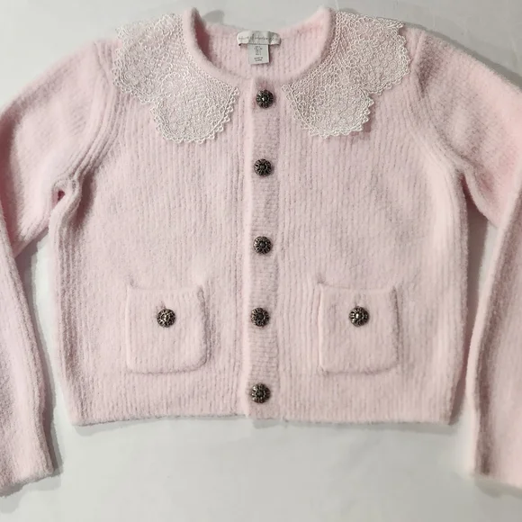 House Of Harlow 1960 Soft Pink Cardigan With Lace Collar - Picture 16 of 16
